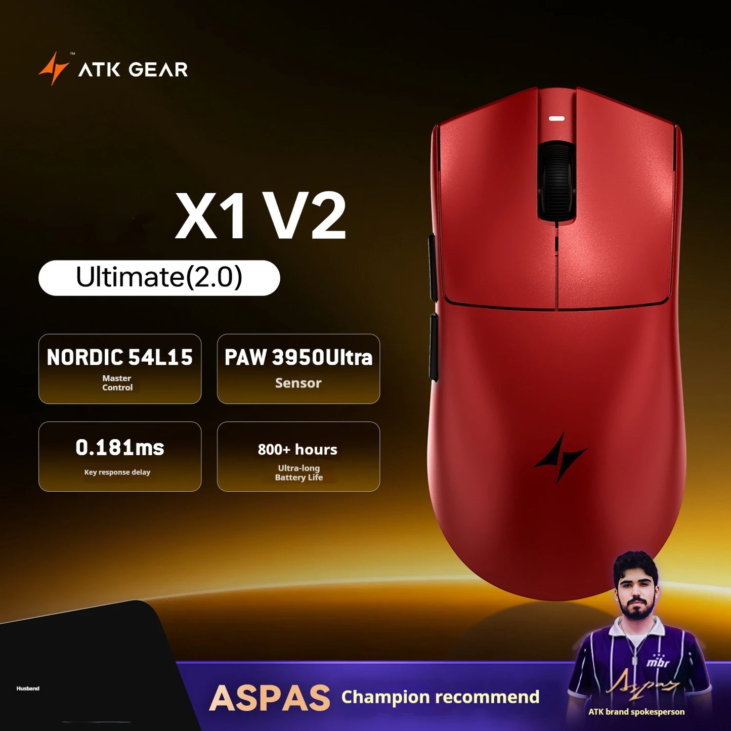 ATK X1 V2 Ultimate 2.0 Mouse Wireless Paw3950 Utrla 54g Lightweight 750ips 0.163ms Low Latency 650ips Gamer New Accessory Gifts