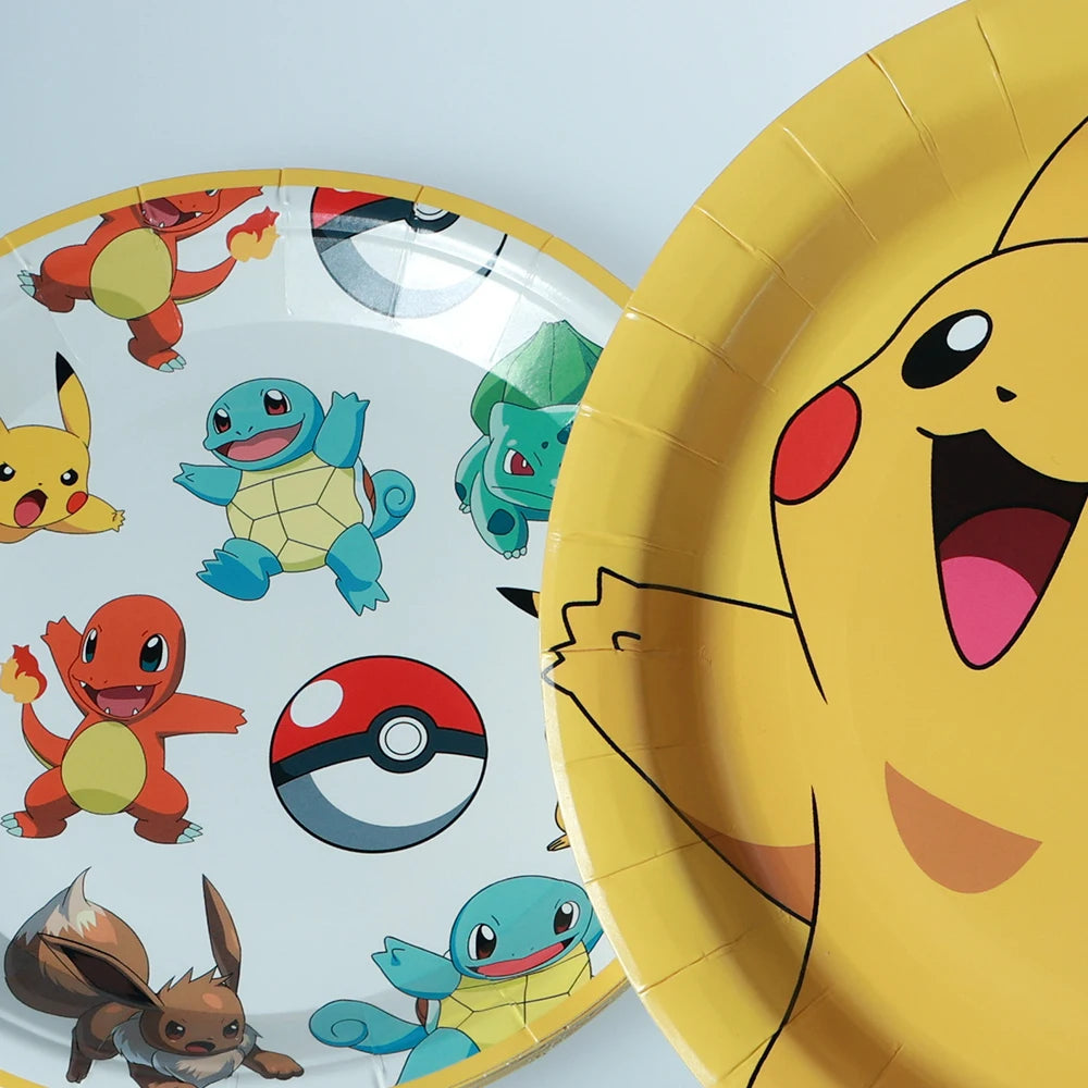 60pcs Pokemon Tableware Pikachu Birthday Decoration Disposable Cups Plates Napkins Happy Birthday Baby Shower Supplies Toys ﻿
