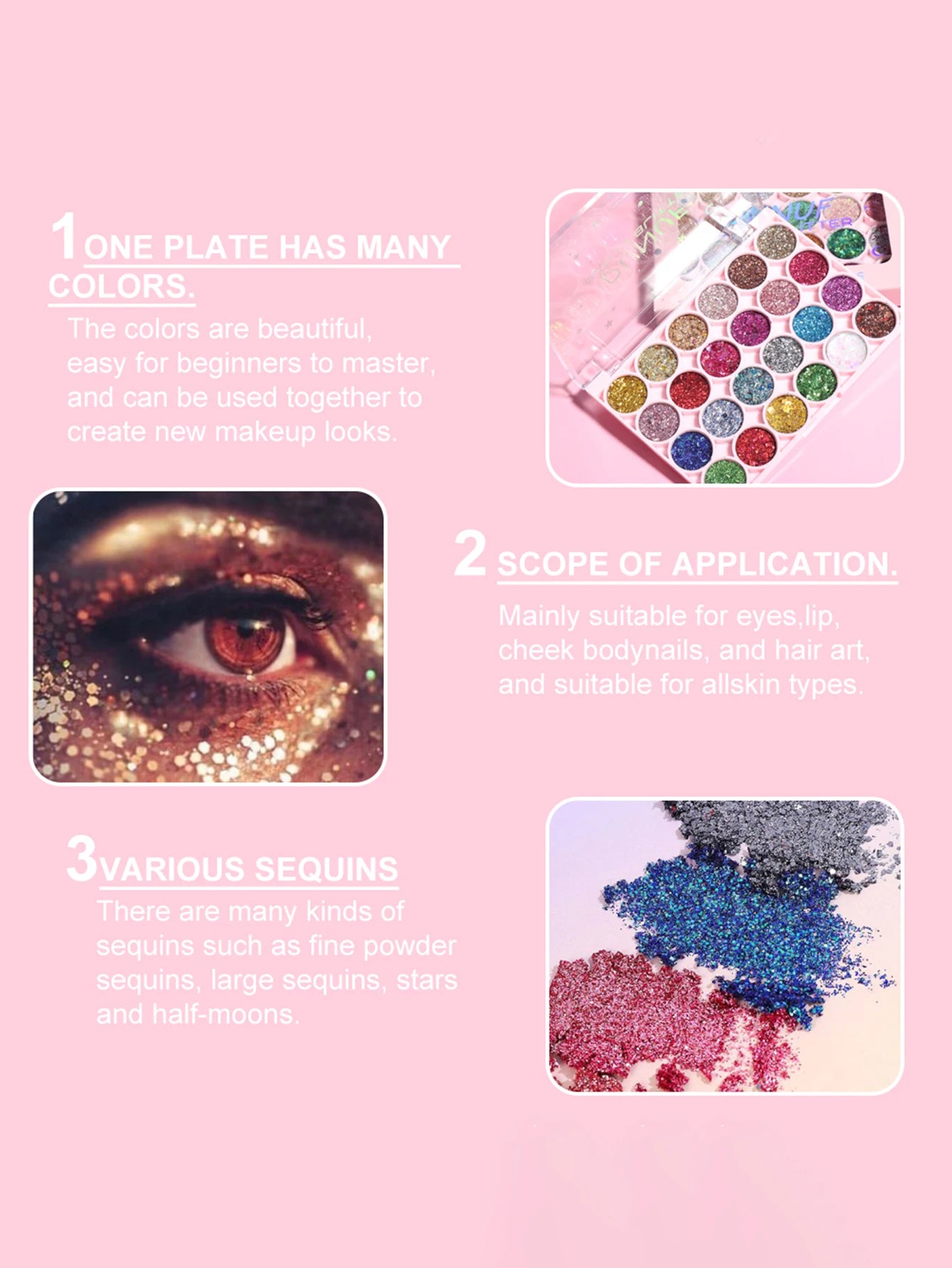 24Colors Body Face Glitter Gel Palette Waterproof Eye Hair Loose Sequins Eyeshadow Multifunctional Party Deco Makeup Cosmetics