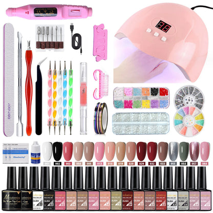 Professional 35 Pcs Gel Nail Kit With LED UV Lamp And Drill Machine 16 Colors Salon Manicure Tools Set Optional Luxury Case