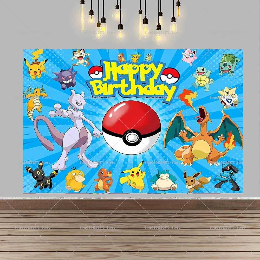 Pokemon Pikachu Backdrop Banner Cartoon Pocket Monster Theme Kids Birthday Party Decor Photography Photo Background Supplies