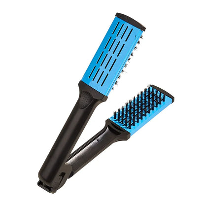 Pro Hairdressing Straightener Hairbrush Nylon Hair Straightening Double Brushes V Shape Comb Clamp Not Hurt Styling Tools DIY
