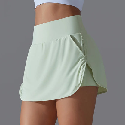Sports Yoga Skirt Women 2 in 1 Badminton Tennis Skirt With Shorts High Waist Breathable Sweat Skirt Athletic Fitness Golf Skorts