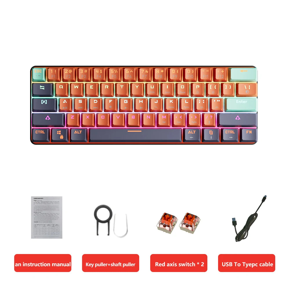 MUCAI 61 key USB hot swappable wired e-sports mechanical keyboard LED backlit axis gaming mechanical keyboard desktop red axis