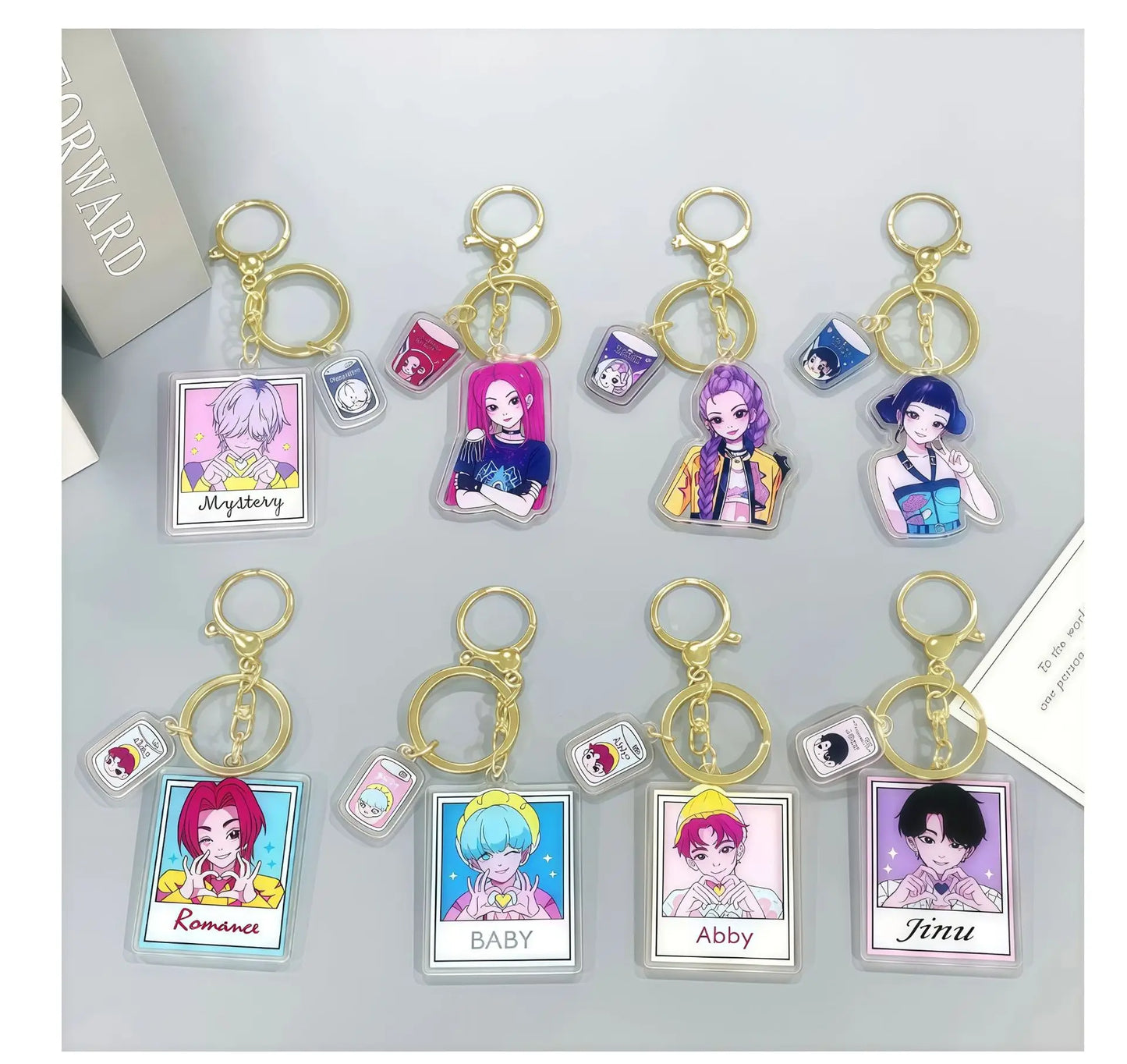 8pcs Girls Group Anime Fans Backpack for School & Outdoor, Double-Sided Spray Acrylic Keychain Lovely Gift for Frien