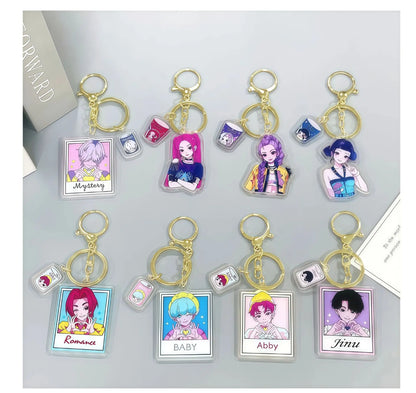 8pcs Girls Group Anime Fans Backpack for School & Outdoor, Double-Sided Spray Acrylic Keychain Lovely Gift for Frien
