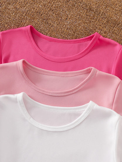 Girls' Essential 3-Pack 2-Piece Outfits: Solid Color Tee & Shorts Summer Loungewear Set