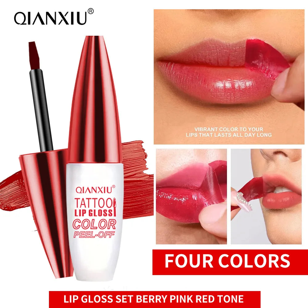 4-color Peel-off Lip Gloss, Water-resistant and Easy To Apply, Long-lasting and Does Not Stick To The Cup
