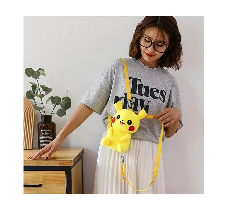 30cm Pokemon Fashion Japanese Anime Fun Cartoon Small Bag Pikachu Plush Doll Backpack Girl Cute Pikachu Plush Backpack