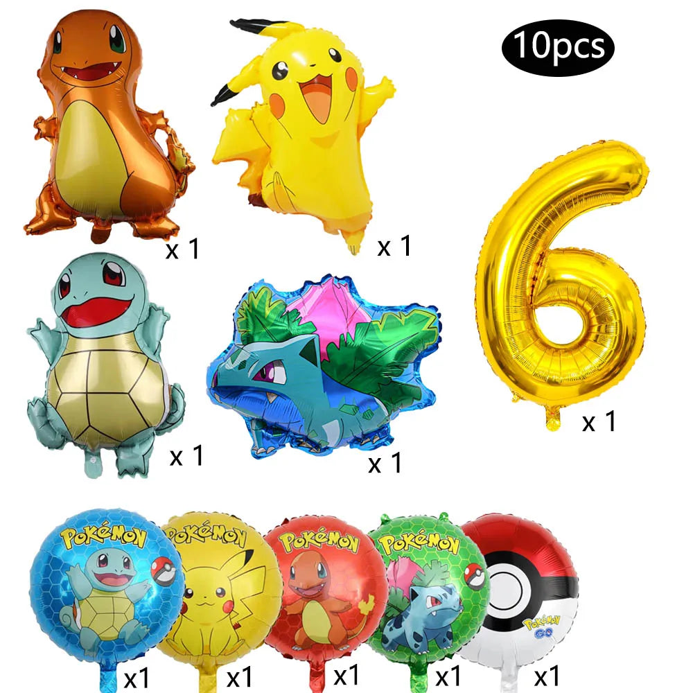 10pcs Cartoon Theme Party Balloon jump Pikachu Little Fire Dragon Jenny Turtle Foil Balloon Kids Birthday Party Decoration Gifts