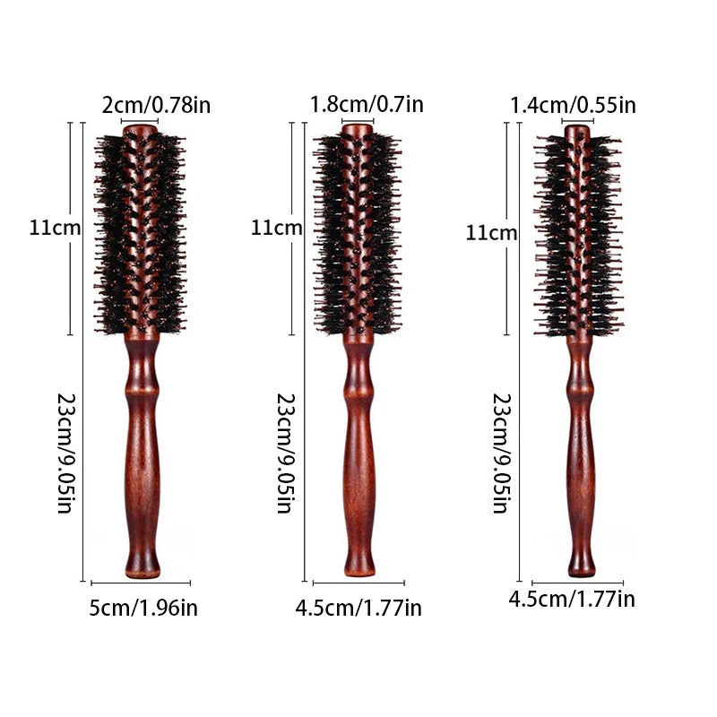 Wood Handle Round Rolling Brush Boar Bristle Nylon Hair Comb Anti Static Brush Straight Twill Hair Comb Hairdressing Tool