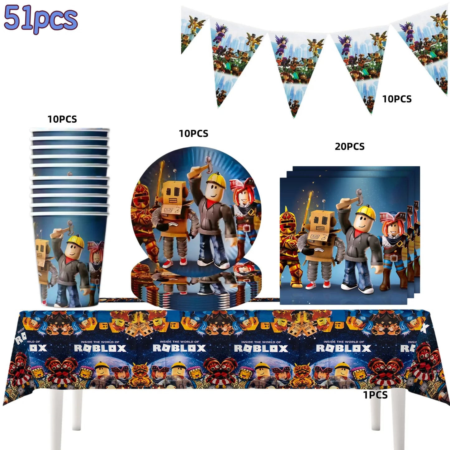 Roblox Boy Kids Set Birthday Party Decorations Tableware Tablecloth Cup Plate Napkin Bags Baby Shower Roblox Party Favor Kits