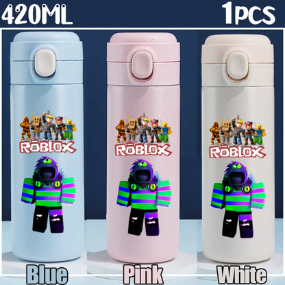 Roblox Anime Water Bottle DynaBlocks 304 Stainless Steel Thermos Cup 420ML Gourde Game Straight Drinking Cup Holiday Gifts