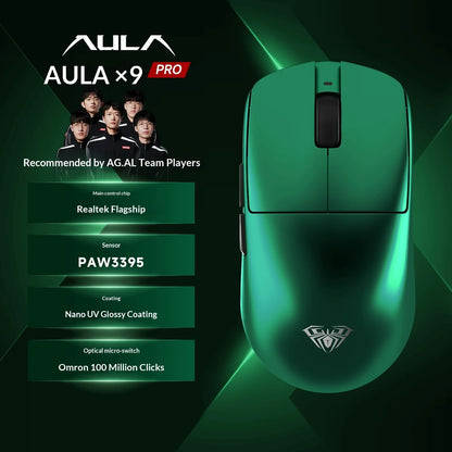AULA X9 Max Ultra Gaming Mouse Wireless Tri Mode Lightweight Dual 8KHz 500mAh PAW3950 Ergonomic Esports Mouse Gaming Accessories