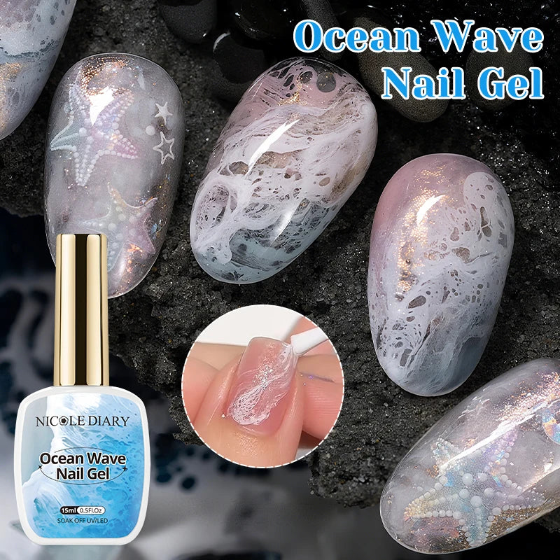 NICOLE DAIRY 15ml Bubble Ocean Wave Glue White Gel Nail Polish Summer Nail Poke Varnish UV LED Soak Off Gel For Nail Art Manicur