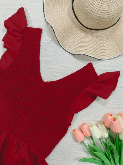 Ruched V-Neck Tiered Maxi Dress: Flutter Butterfly Sleeve Summer Gown