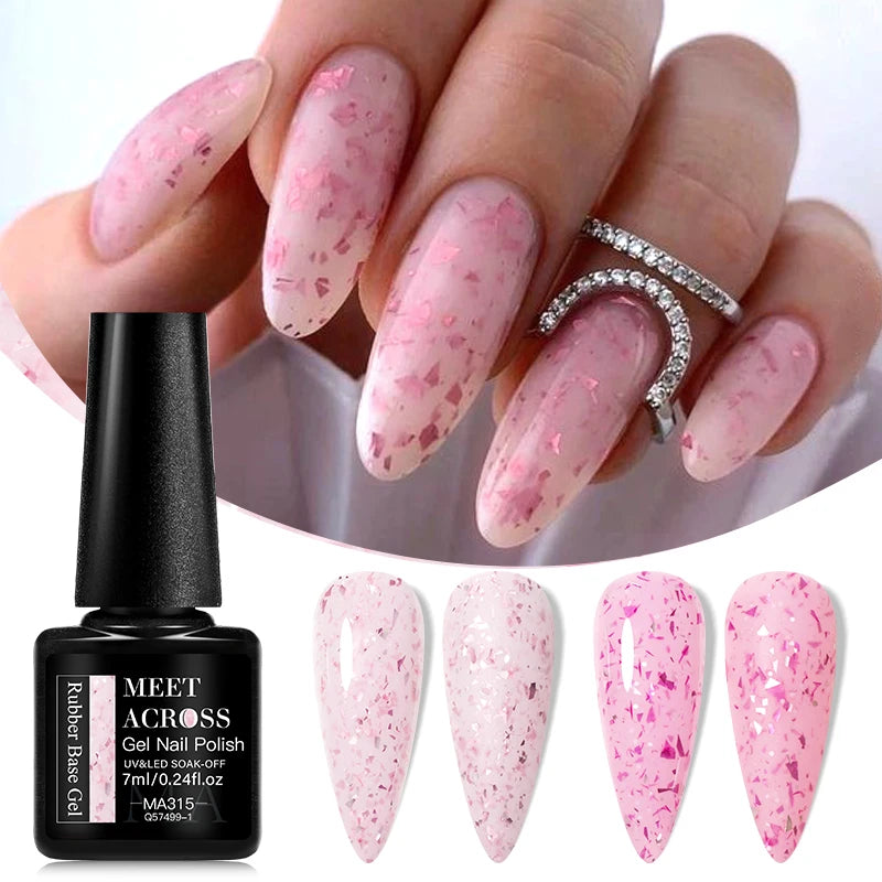 7ml Milk White Rubber Base Gel Silver Gold Pink Foils Glitter Base Coat Semi-Permanent Nail Art Gel Varnish For Nails Manicure