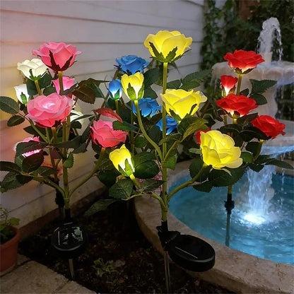 Simulation 5 Heads Rose Lamp Solar LED Lawn Lamp Decor Garden Wedding Parterre Party Camping Outdoor Yard Patio Ground Lights