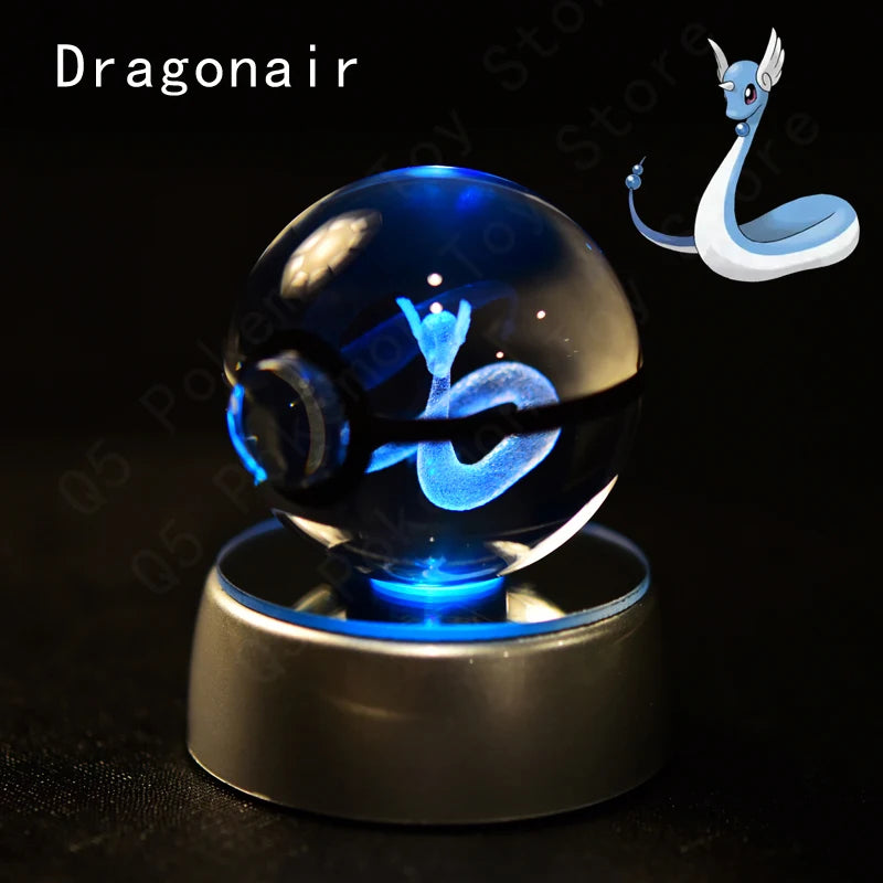 Pokemon Crystal Ball 3D Pikachu Mewtwo Gengar Pokeball 3D Night Light Lamp Glass Statue Pokemon Crystal Ball Kids Birthday Gift