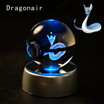 Pokemon Crystal Ball 3D Pikachu Mewtwo Gengar Pokeball 3D Night Light Lamp Glass Statue Pokemon Crystal Ball Kids Birthday Gift