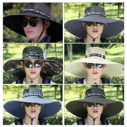 Summer Large Sun Hat Men Women Breathable Fishing Caps Sun UV Protection Mesh Fisherman Hat Hiking Outdoor Beach Cap