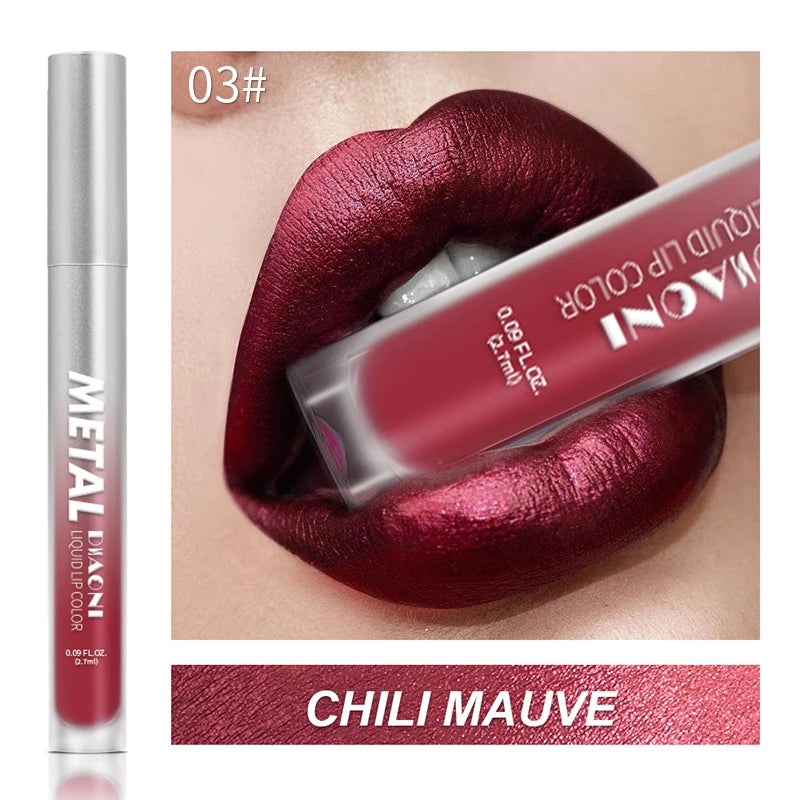 12 Colors Glitter Metallic Liquid Lipstick Pearlescent Waterproof Shiny Lip Gloss Non-stick Cup Long Lasting Shimmer Lips Makeup