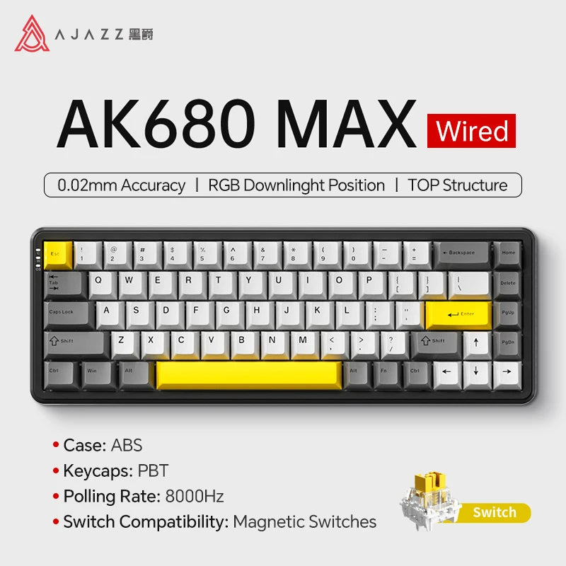 AJAZZ AK680 MAX/V2 Mechanical Keyboard HE Hall Effect Switch 60% 8k/1K RGB Wired/Wireless Gaming Rapid Trigger Magnetic Keyboard