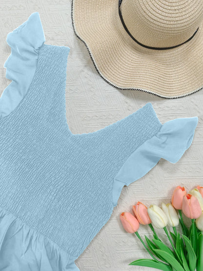 Ruched V-Neck Tiered Maxi Dress: Flutter Butterfly Sleeve Summer Gown