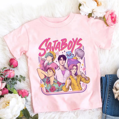 2026 Summer Kpop Demon Hunters T Shirt Kids Cartoon Anime Meme Print Clothes Round Neck Basic Boys Tops Casual Shirts Gift