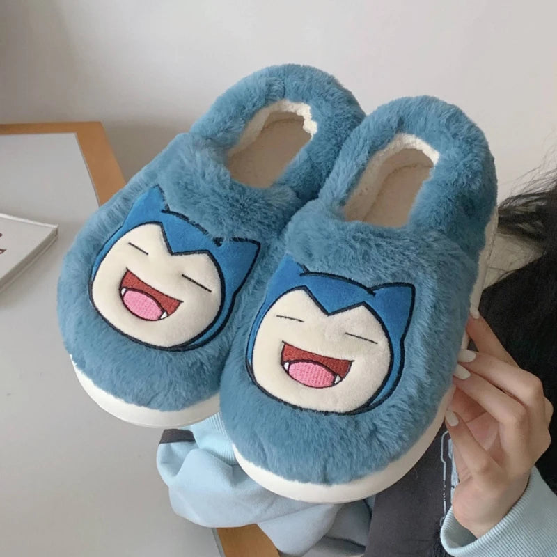 Pokémon Genuine Bulbasaur Indoor Fall and Winter Plus Velvet Warm Soft-soled Comfortable Cotton Slippers for Men and Women