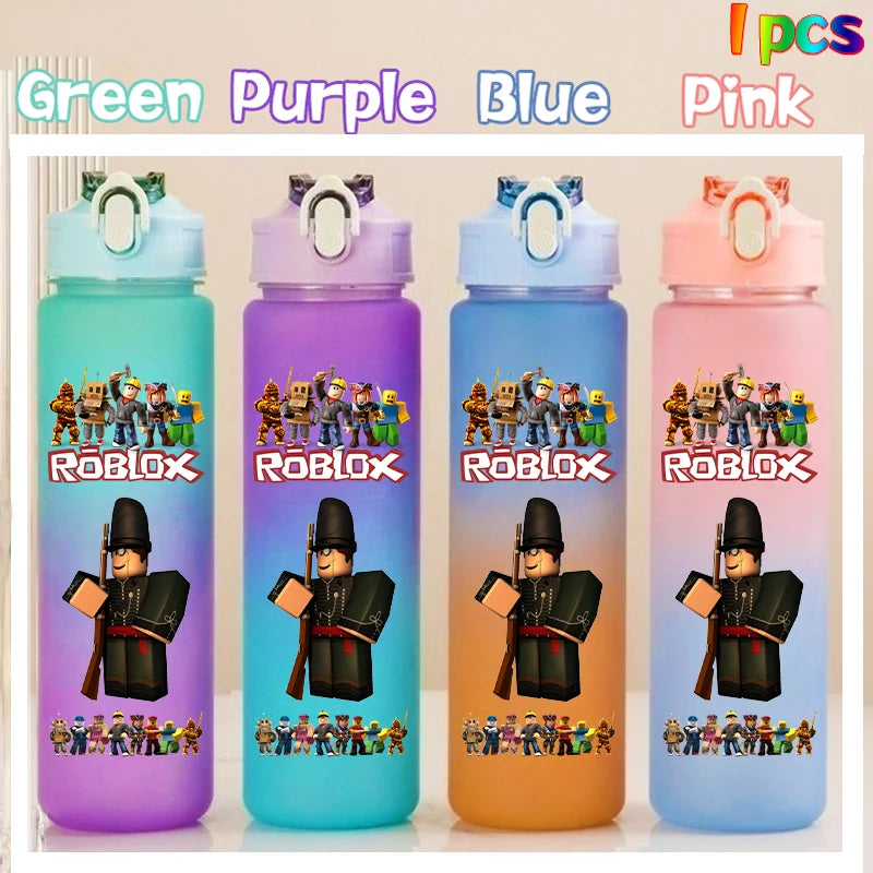 Roblox Anime Cartoon Straw Drink Bottle 750ml Gradient Color Water Cup Game Student Daily Necessities Gourde Boy Holiday Gift