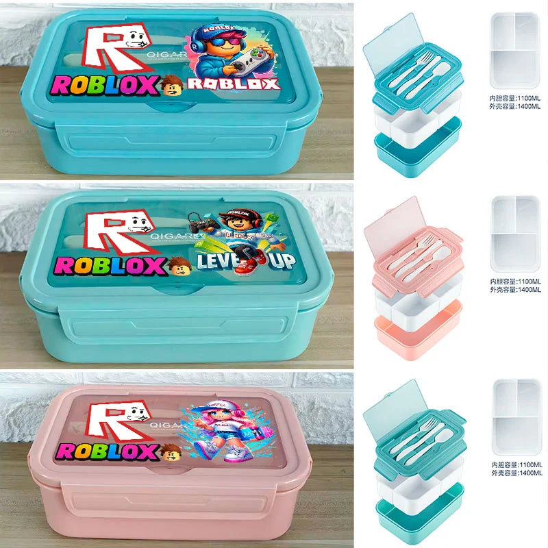 Game Roblox Student Portable Fruit Food Preservation Box Lunch Box with Tableware That Can Be Microwave Heated