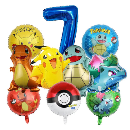10pcs Cartoon Theme Party Balloon jump Pikachu Little Fire Dragon Jenny Turtle Foil Balloon Kids Birthday Party Decoration Gifts