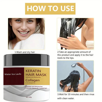 Keratin Hair Mask. Hydrolyzed Keratin Collagen. Hydrates Moisturizes. Repairs Dry Damaged Hair. Coconut Argan Oils. 100g.