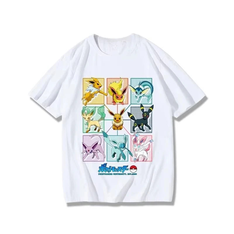 Pokémon Cartoon Eevee Cherry Blossom T-shirt Summer New Men and Women  Loose Fashionable Casual Harajuku Short Sleeved Top