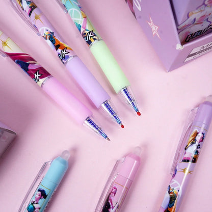 Cute High-Value Press Erasable Gel Pens, Kpop Girls Design 0.5mm, Creative Student School Stationery Supplies Gift