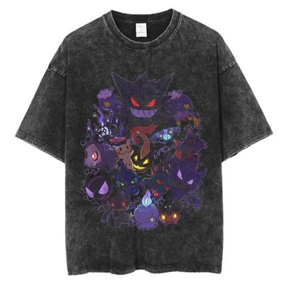 Pokemon Anime Retro Washed T-shirt Cotton Men's and Women's Summer New Item Plus Size T-shirt Y2K Loose Casual Short Sleeved Top