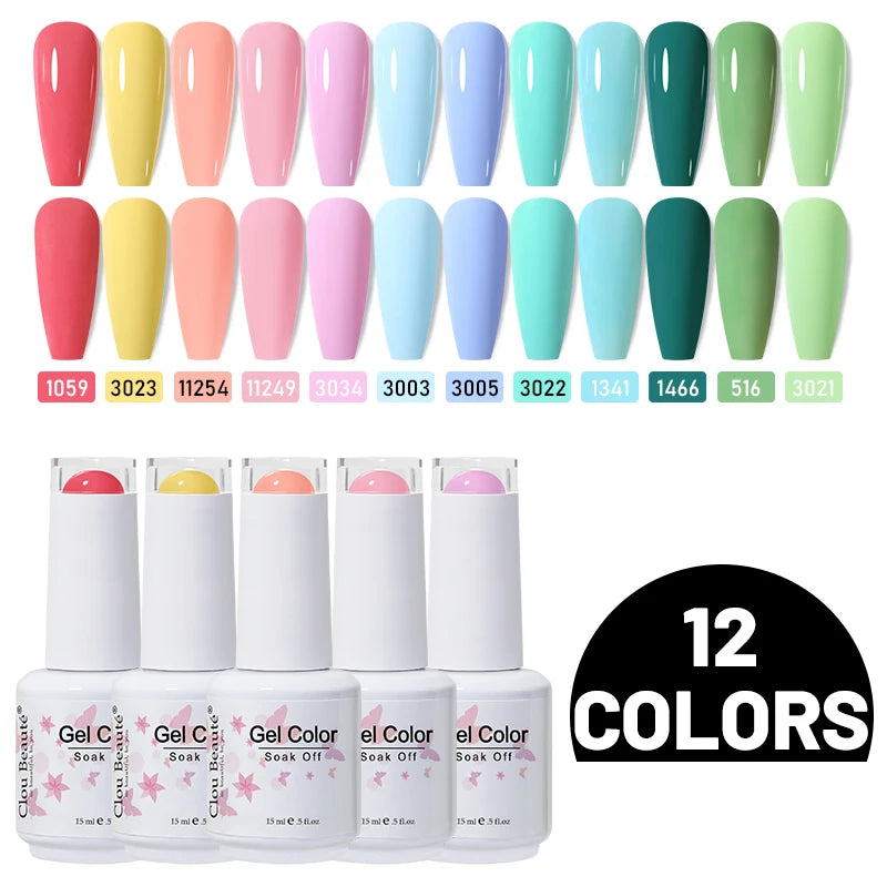 Clou Beaute 10/12/20/24pcs Gel Nail Polish Set Color 15ml White Glass Bottle Nail Art Kit Semi Permanent Gellack Nail Varnish