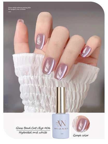 MIANEL 12ML Glass Bead Cat Eye Gel Nail Polish Flash White Spar Nude Color Magnetic Nail Polish White Nails Summer Nails 1-12pcs