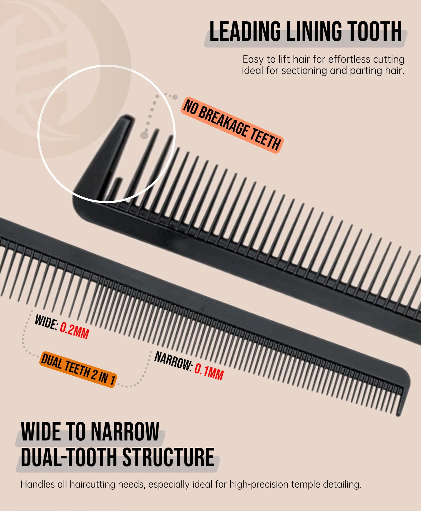 2Pcs NEW Professional Barber Dual Spining Comb Wide and Fine Tooth Cutting Comb Taper Comb for Salon Hairdressing Accessories