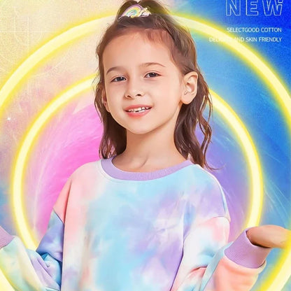 Girls' K-Pop HUNTRX Autumn Set: Pink Tie-Dye Sweatshirt & Pearl Tulle Princess Skirt