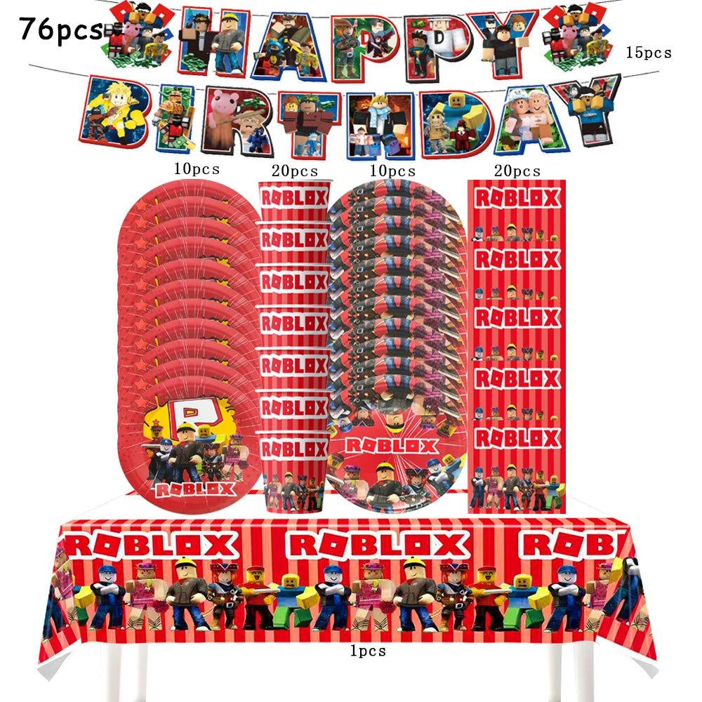 Robot Boy Happy Birthday Decoration Tableware Set Roblox Paper Tablecloth Plate Cup Cake Balloon Baby Shower Game Party Supplies