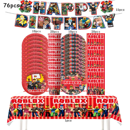 Robot Boy Happy Birthday Decoration Tableware Set Roblox Paper Tablecloth Plate Cup Cake Balloon Baby Shower Game Party Supplies