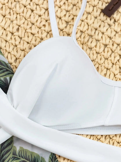 Three Pieces Bikini Set Cover Up Women 2023 New Push Up Twist Swimsuit Print Long Sleeve Swimwear Biquini Bathing Suit Summer