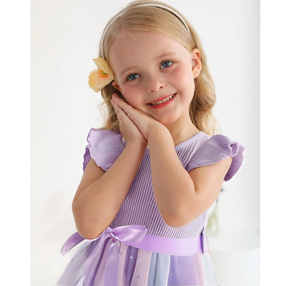 Girls' HUNTRX Rainbow Tulle Princess Dress: Sequin Star & Chibi Idol Party Gown