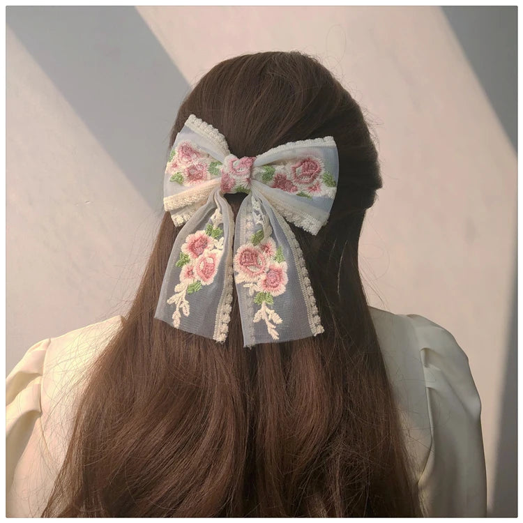 Embroidered Lace Hair Bow.