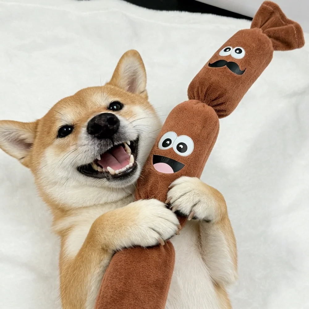 Simulated Sausage Plush Chew Toy for Dogs: Press-to-Squeak with BB Sound, Durable Chew-Resistant & Self-Play Boredom Relief Toy