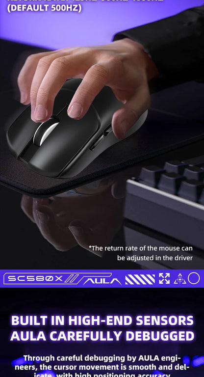 AULA Wireless Gaming Mouse Tri-mode 2.4G/Bluetooth Mouse Rechargeable Ergonomic 12000 DPI Mouse for PC Gaming Accessories SC580X
