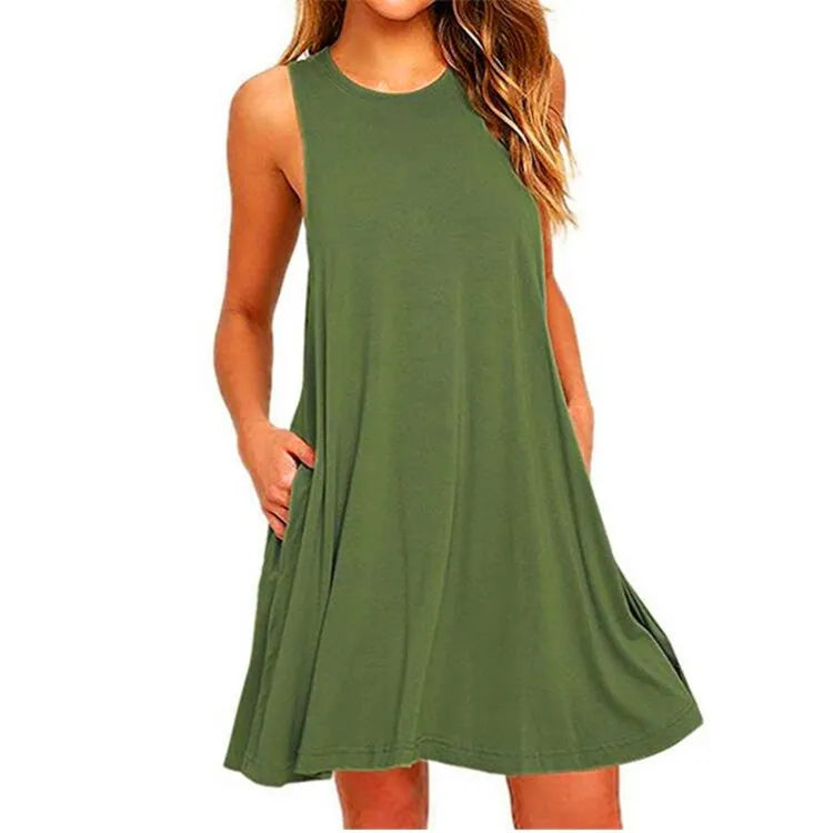 MAXAKG Summer Casual Swing T-Shirt Dress: Loose Sleeveless Beach Cover-Up with Pockets