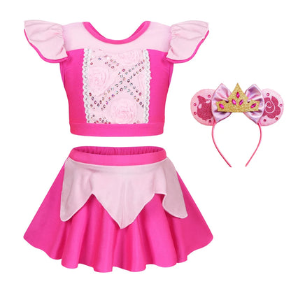 Girls Princess Swimsuit Cinderella Elsa Belle Rapunzel Cosplay Beachwear Kids Summer Fashion 2 Pcs Swimsuit Sets 2-9Yrs